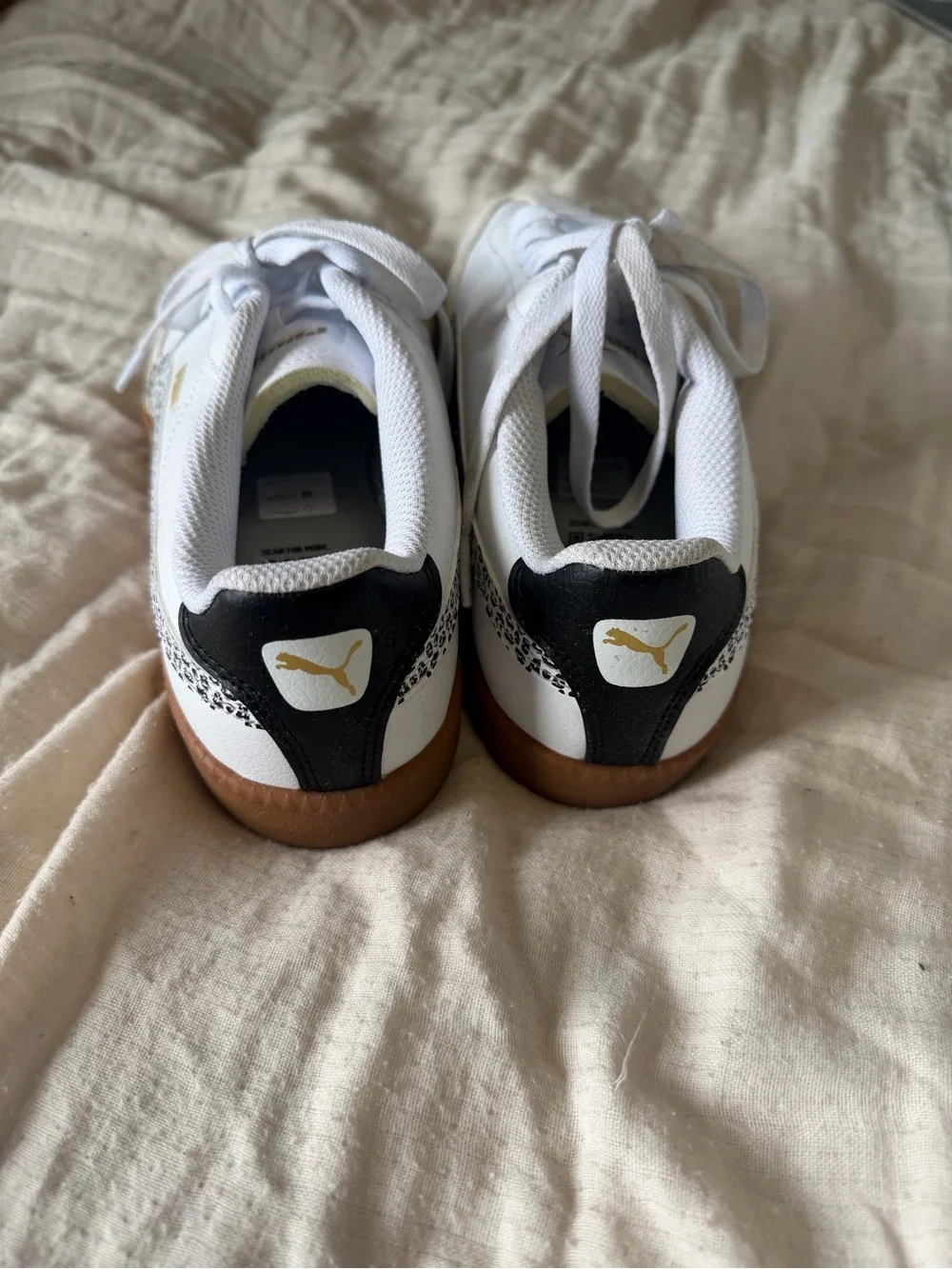 White Women's Athletic Sneakers with Gum Sole and Leopard Accent
